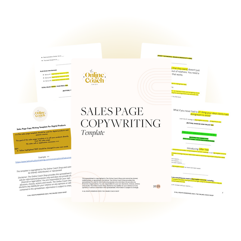 Sales Page Copy Writing Template - for Online Courses (Passive) and Digital Products - No Sales Call or Application Necessary - Fill in the Blanks